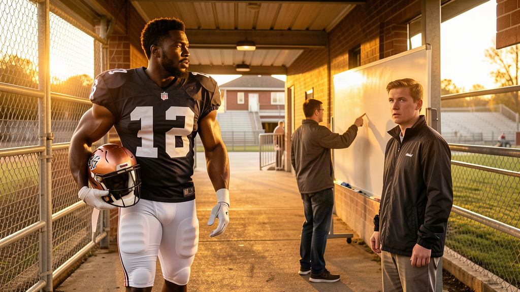 An NFL wide receiver carrying a college helmet through a stadium tunnel