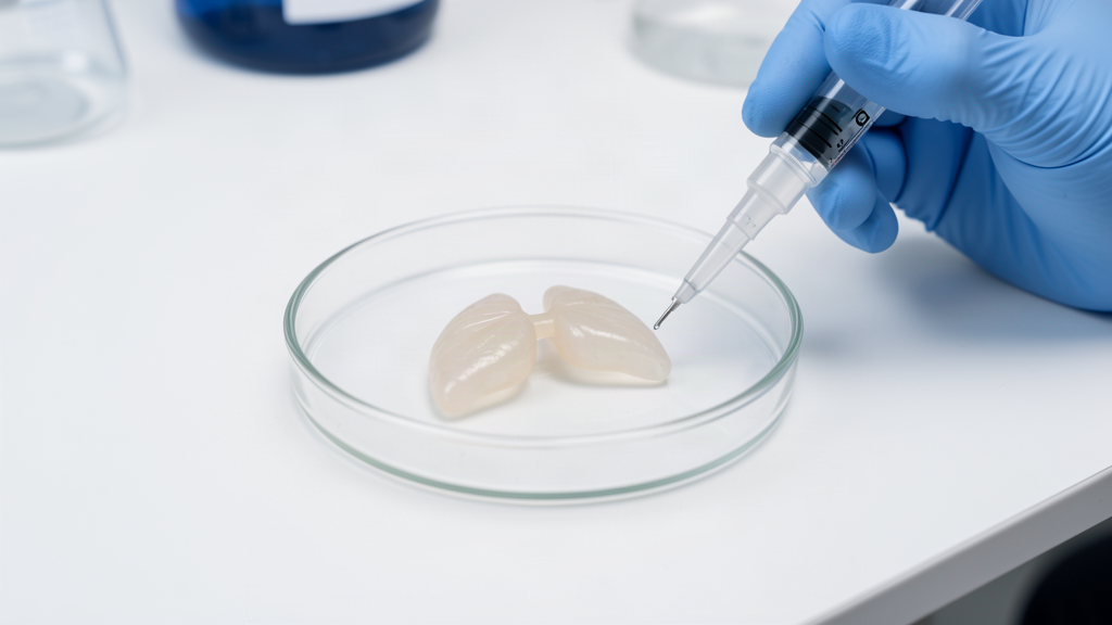 A small translucent lung-shaped organ in a petri dish on a laboratory bench